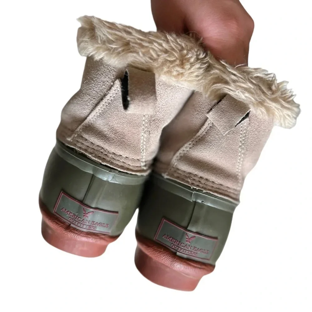 AEO • Green Faux Fur Rain Duck Boot